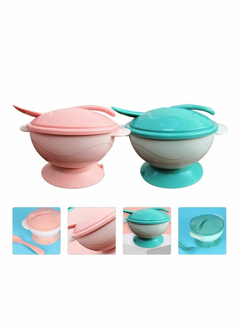 2 Sets Baby Feeding Bowls Suction Toddler Bowls Portable Dinner Suction Plates Tablewarefor Children Babies Kids (Pink+Green)