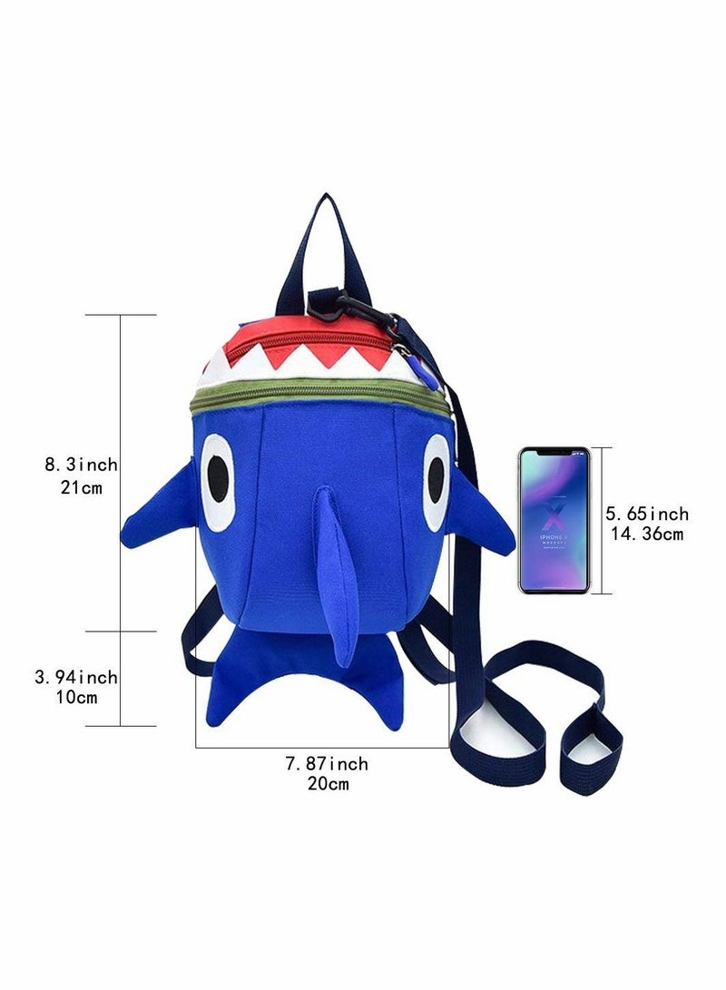 Safety Kids Leash Backpack with 2 in 1 Harness Leash Lunch Boxes Carry Bag Cute Shark for Toddlers Boys Girls Little Playful Preschool–Blue