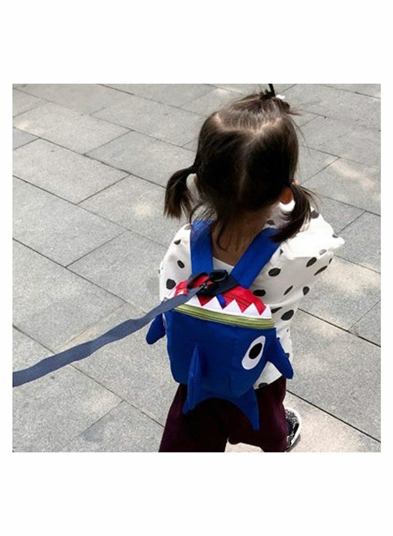 Safety Kids Leash Backpack with 2 in 1 Harness Leash Lunch Boxes Carry Bag Cute Shark for Toddlers Boys Girls Little Playful Preschool–Blue