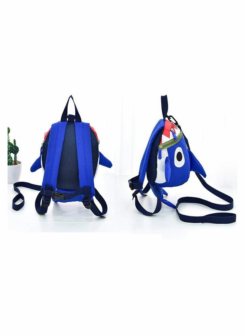 Safety Kids Leash Backpack with 2 in 1 Harness Leash Lunch Boxes Carry Bag Cute Shark for Toddlers Boys Girls Little Playful Preschool–Blue