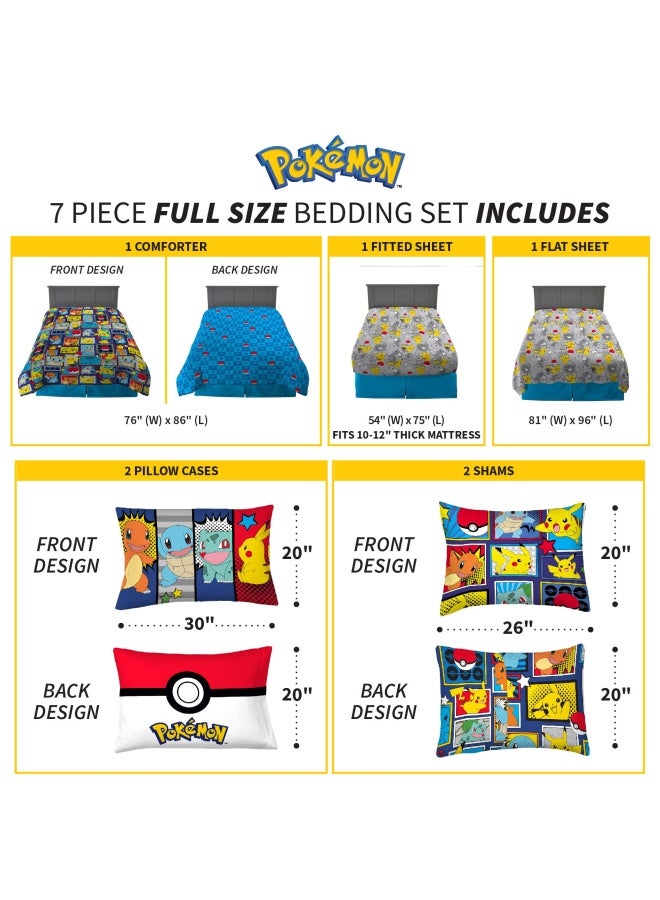 Kids Bedding Super Soft Comforter And Sheet Set With Sham  7 Piece Full Size  Pokemon