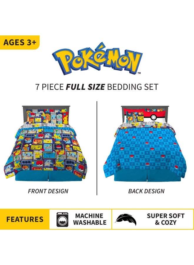 Kids Bedding Super Soft Comforter And Sheet Set With Sham  7 Piece Full Size  Pokemon