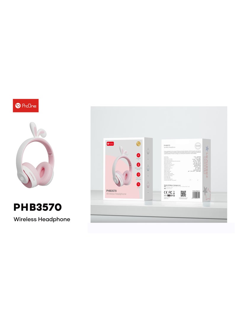 ProOne PHB3570 Wireless Headphone - Bluetooth 5.0, Up to 24 Hours Playtime, AUX-IN, 27 Hours Talk Time, Comfortable, Adjustable, Compatible with PlayStation, PC, Laptop