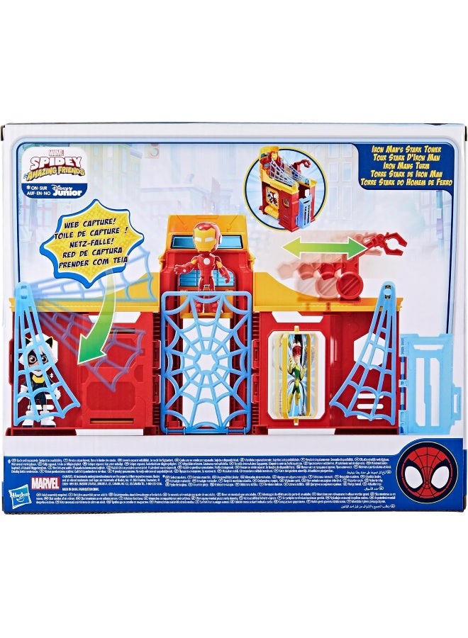 SPIDEY AND HIS AMAZING FRIENDS Stark Tower Playset, Includes 4-Inch Iron Man Action Figure, Marvel Super Hero Toys for Kids 3 and Up