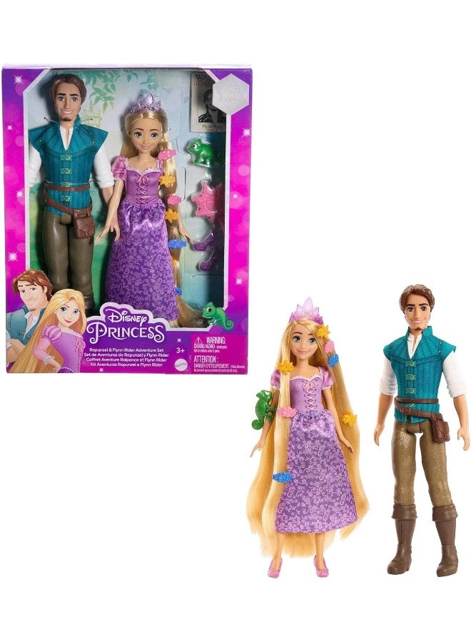 Disney Princesses Adventure Set of 2 Rapunzel and Flynn Rider Dolls, Height 30 cm – Multicoloured – 100th Anniversary