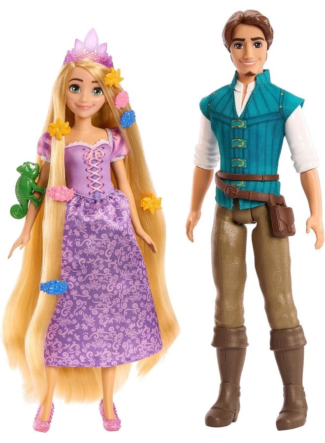 Disney Princesses Adventure Set of 2 Rapunzel and Flynn Rider Dolls, Height 30 cm – Multicoloured – 100th Anniversary