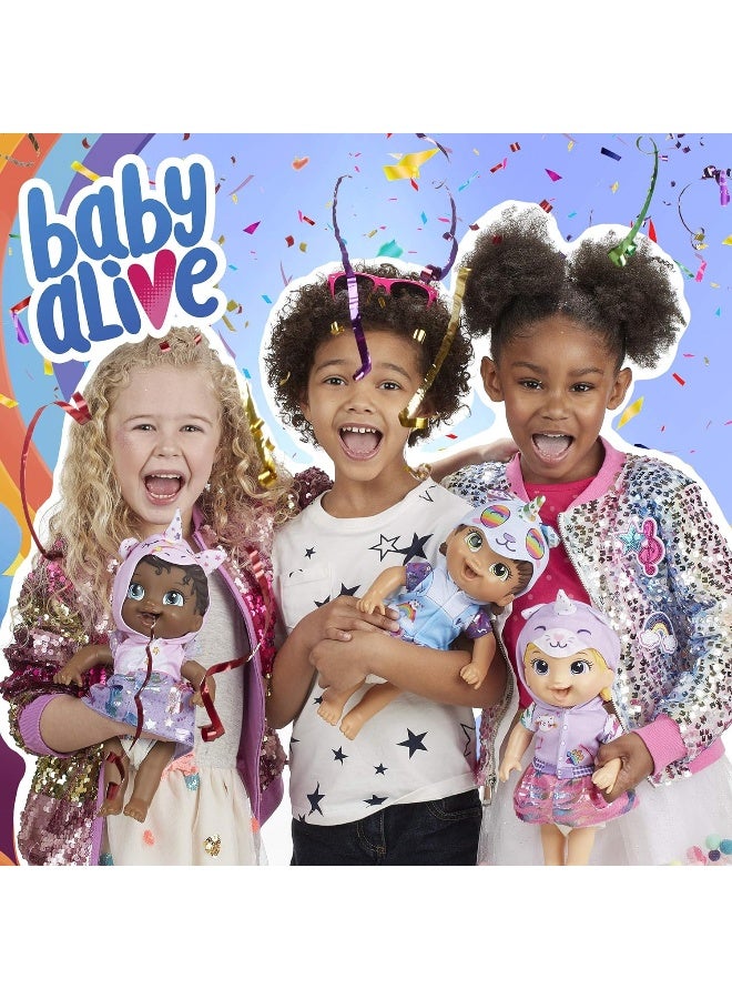 Baby Alive Tinycorns Doll, Panda Unicorn, Accessories, Drinks and Wets, Unicorn-Themed Toy for Kids Ages 3 Years and Up, Brown Hair