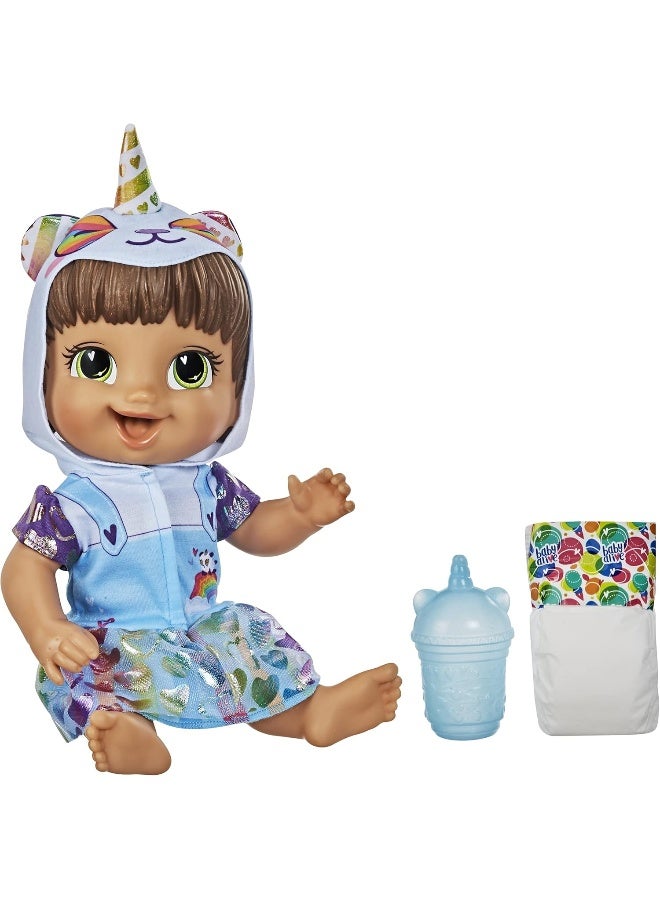 Baby Alive Tinycorns Doll, Panda Unicorn, Accessories, Drinks and Wets, Unicorn-Themed Toy for Kids Ages 3 Years and Up, Brown Hair