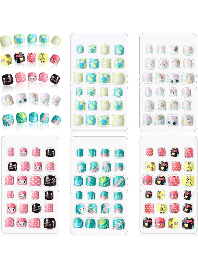 Kids Press on Nails Children, 120 Pieces Fake Artificial Tips Girls Full Cover Short False Fingernails for Decoration (Bunny Pattern)