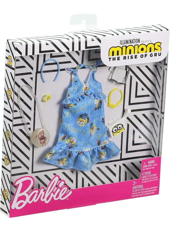 Barbie Storytelling Fashion Pack of Doll Clothes Inspired by Minions: Denim Dress and 6 Accessories Dolls