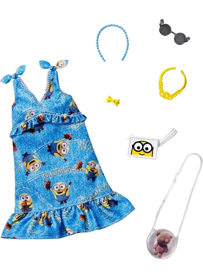 Barbie Storytelling Fashion Pack of Doll Clothes Inspired by Minions: Denim Dress and 6 Accessories Dolls