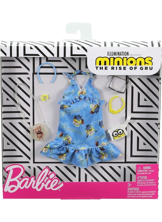 Barbie Storytelling Fashion Pack of Doll Clothes Inspired by Minions: Denim Dress and 6 Accessories Dolls