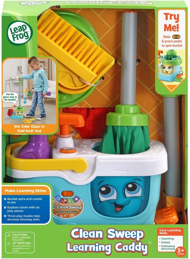 LeapFrog Clean Sweep Learning Caddy, Kids Mop and Broom Cleaning Toy Set for Ages 3-5, Blue