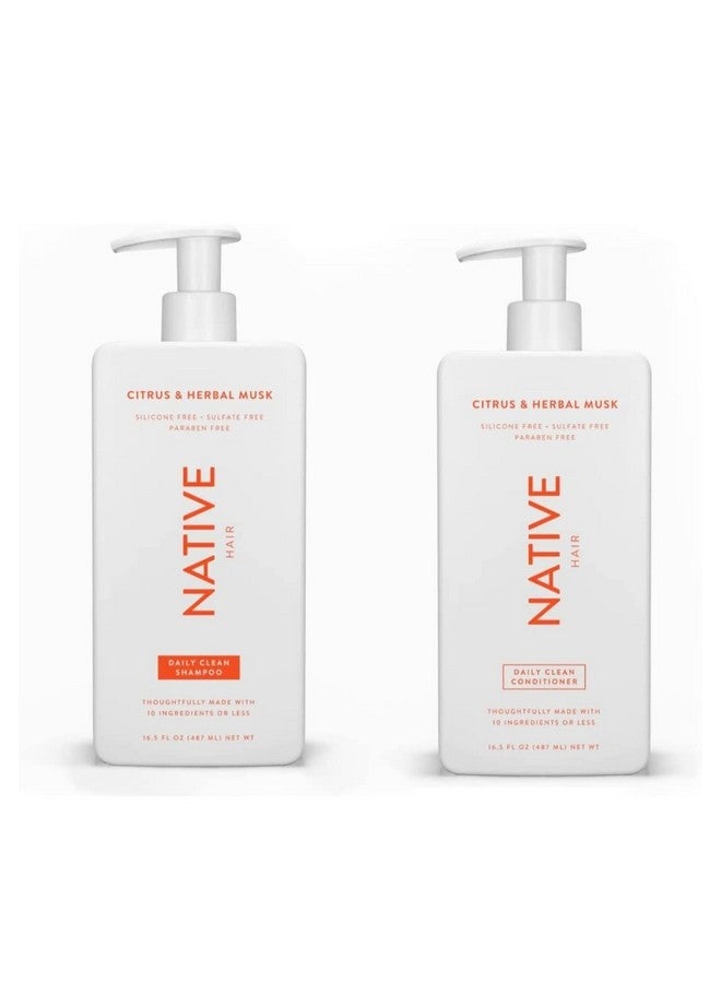 Shampoo And Conditioner Set Sulfate Free Paraben Free Dye Free With Naturally Derived Clean Ingredients 16.5 Oz (Citrus & Herbal Musk Daily Clean)