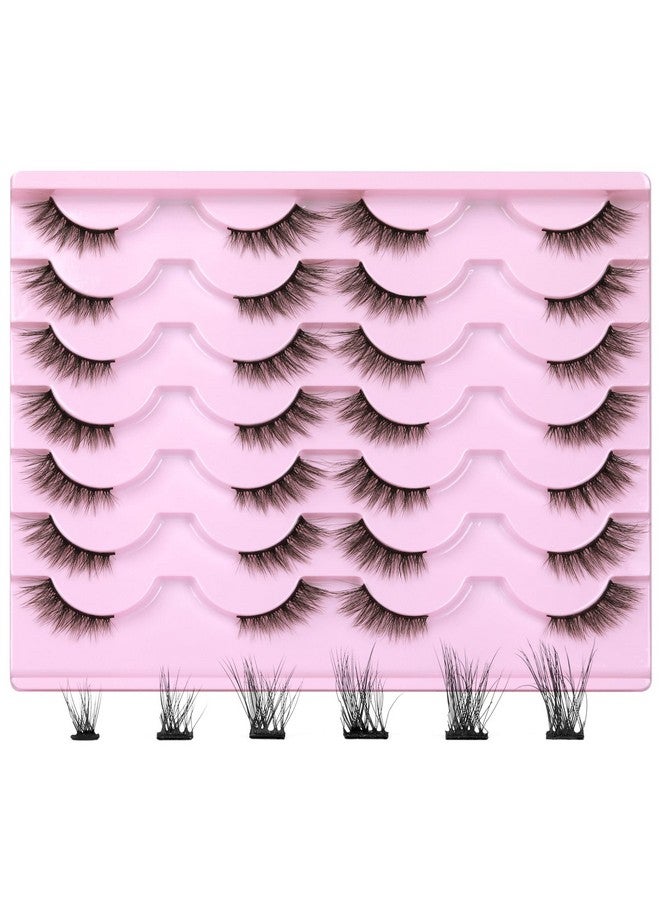 Half Lashes Mink Natural Cat Eye Wispy False Eyelashes Fluffy Volume Strip Fake Eyelashes Accent Corner 3/4 Eye Lashes Diy Cluster Faux Mink Half Eyelashes 14 Pairs Black