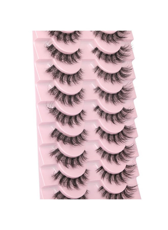 Mink Lashes With Clear Band Fluffy 15Mm 10 Pairs Cateye Lashes Natural Look False Eyelashes Pack Wispy Eyelashes Curly 3D Faux Mink Eyelashes