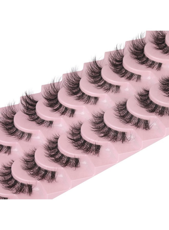 Mink Lashes With Clear Band Fluffy 15Mm 10 Pairs Cateye Lashes Natural Look False Eyelashes Pack Wispy Eyelashes Curly 3D Faux Mink Eyelashes