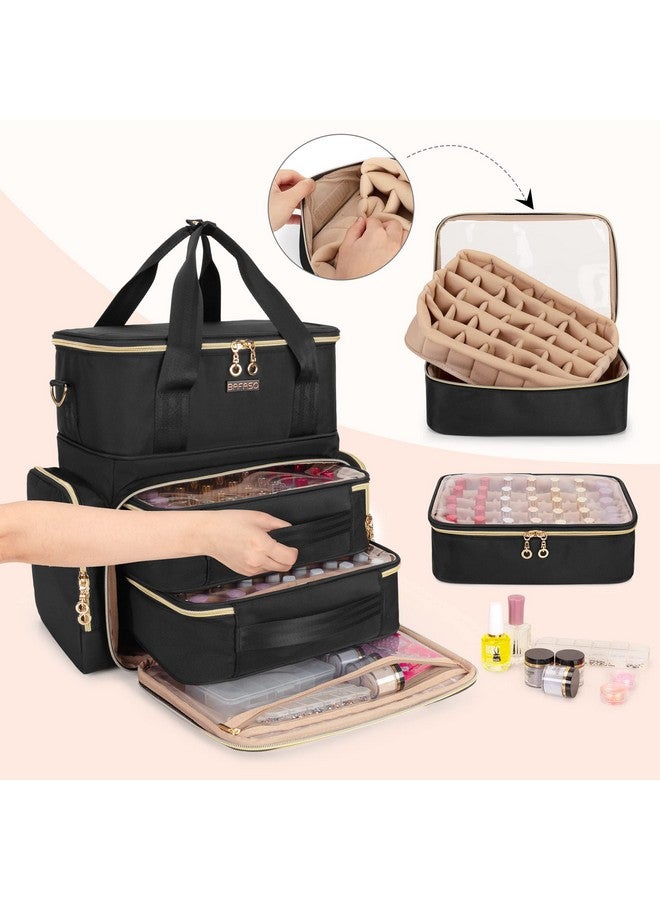 Double Layer Nail Polish Organizer Holds 70 Bottles (15Ml 0.5 Fl.Oz) And A Nail Dryer Nail Polish Case With 2 Removable Pouches And Tools Storage Sections (Patented) Black