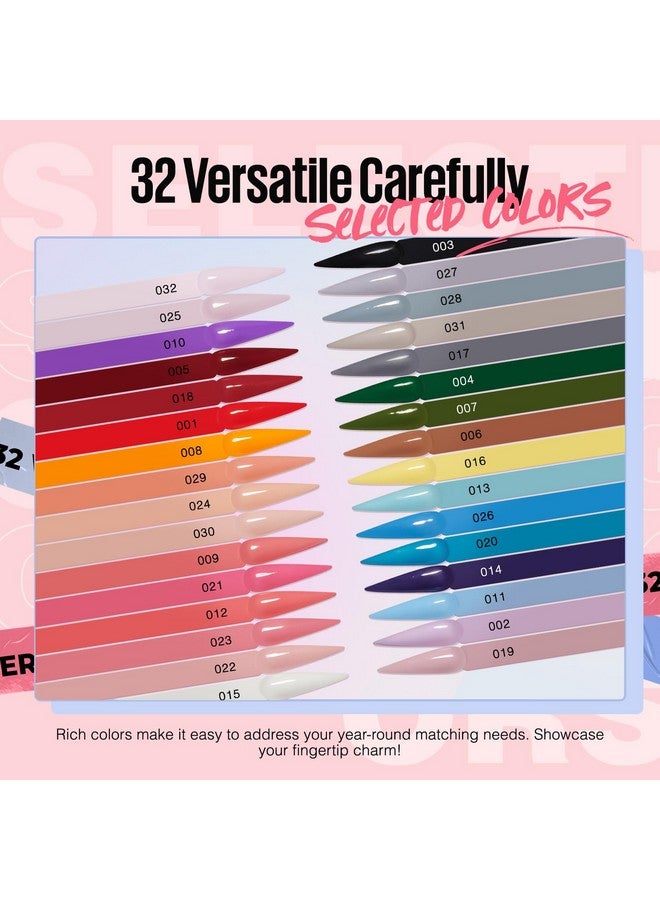 Dip Powder Nail Kit Pink Blue Purple White Black Red 32 Multicolors Dipping Powder With Base Top Coat Activator Brush Saver Liquid Set Classic All Seasons Tones French Nail Art Manicure Salon