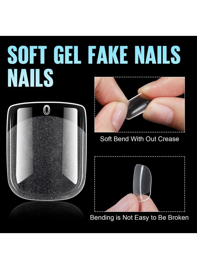 Extra Short Square Fake Nail Tips Half Matte Acrylic Pre Filed Soft Gel Nail Tips 192Pcs Full Cover Pre Shaped 12 Sizes Fake Nails For Beginner And Professional Diy Nail Salon