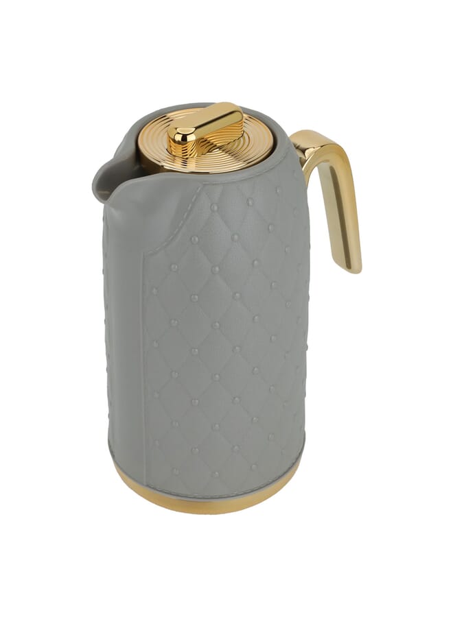 Timeless Light Brown Rattan Thermos With Golden Handle 1L