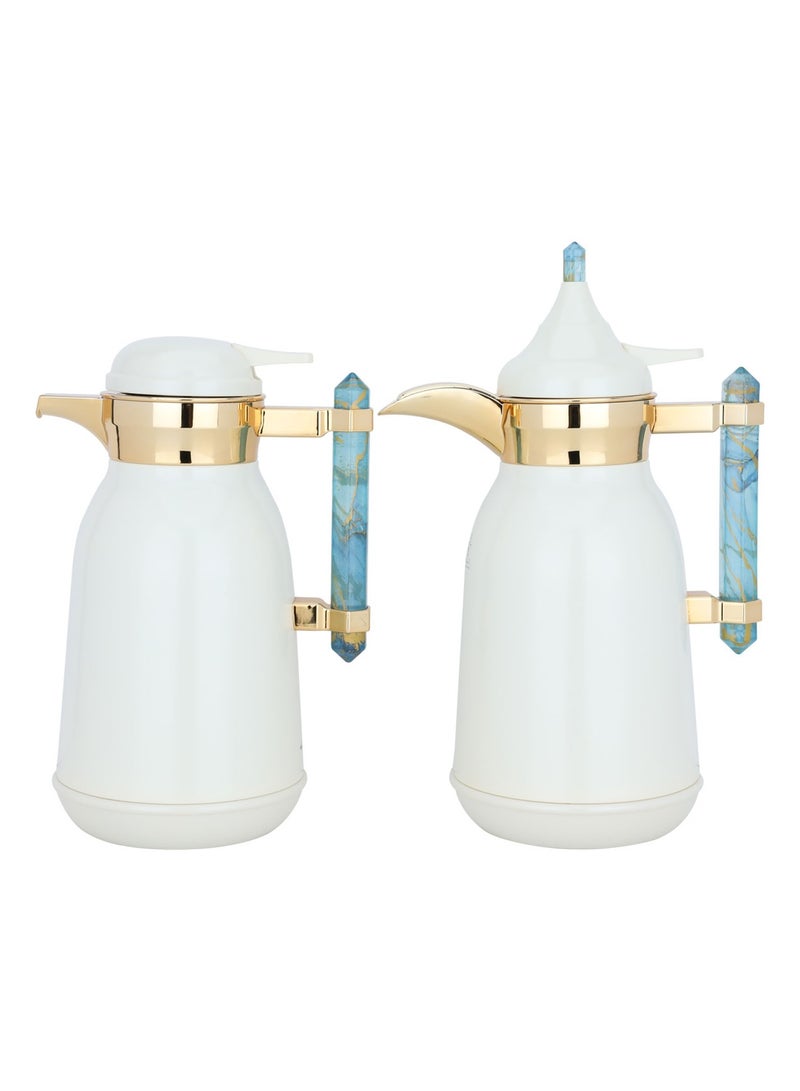 Thermos Set Pearl Shawl Golden Mouth Cyan Marble Handle 2H