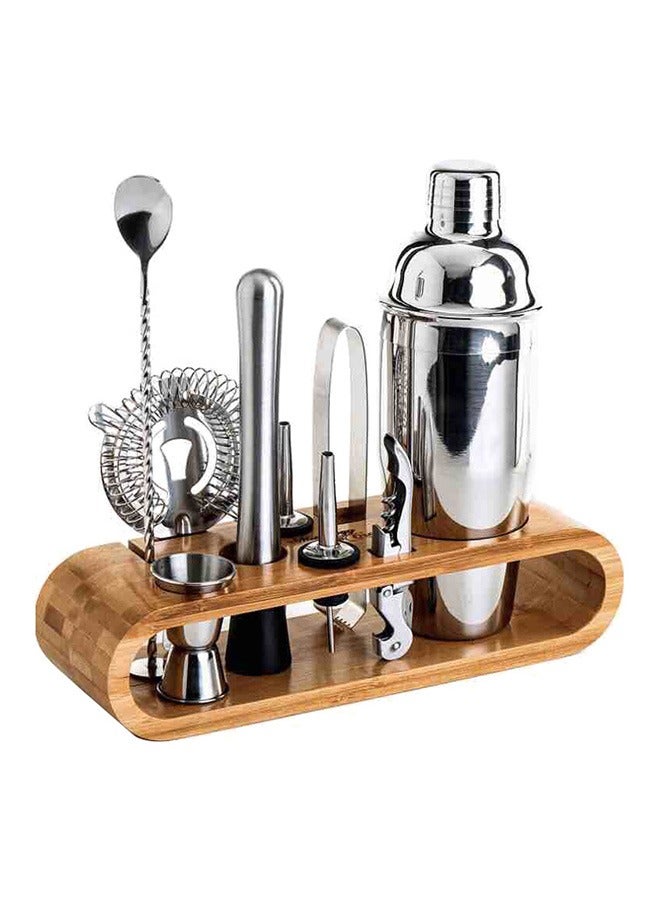 9-Piece Bartender Cocktail Shaker Set With Stand Silver/Brown