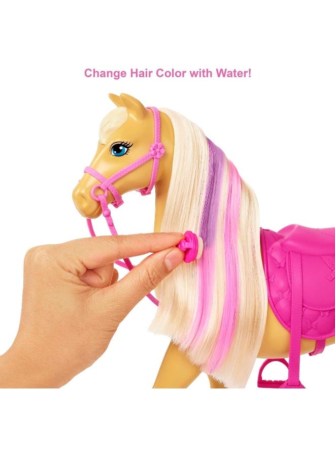 Barbie Groom 'n Care Horse Playset with Blond Doll, 2 Nodding Horses & 20+ Accessories, Style Color-Change Manes with Tool & Clips