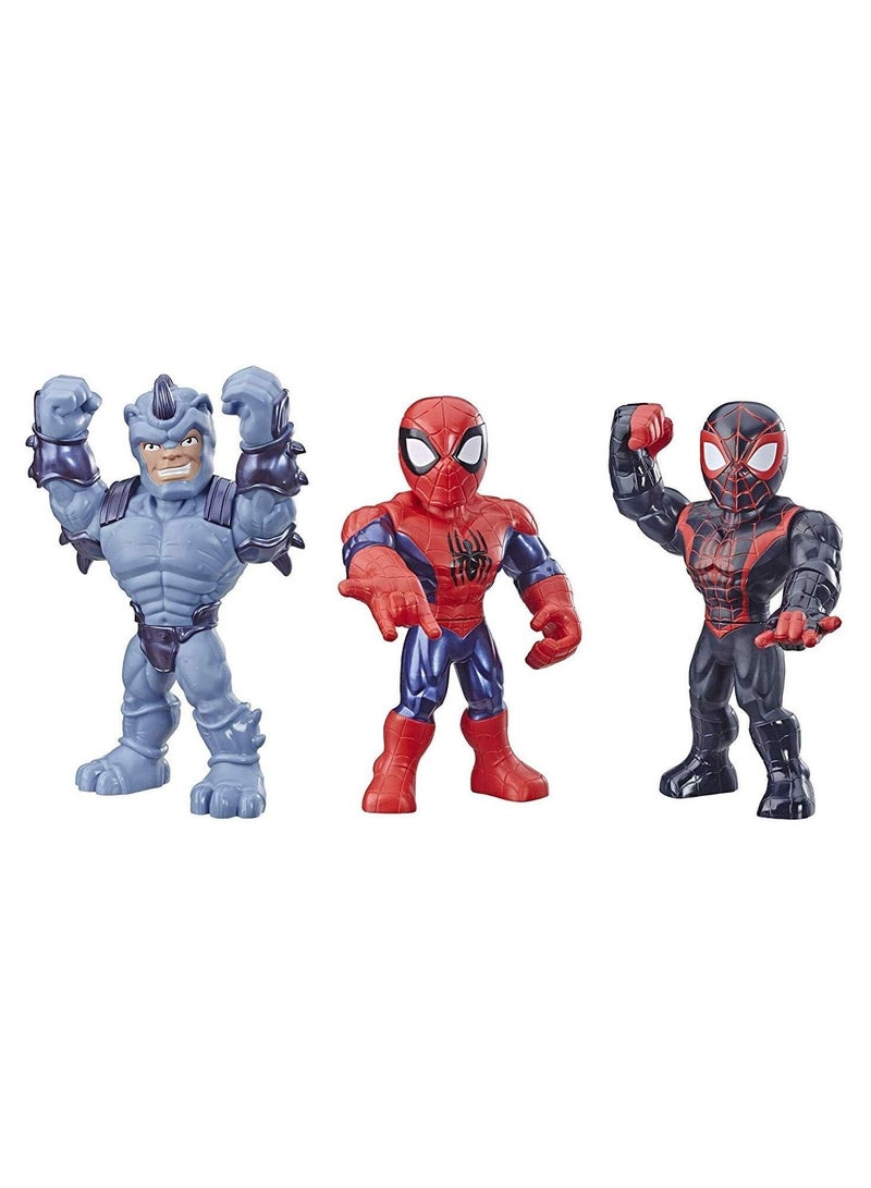 Playskool Heroes Mega Mighties Marvel Super Hero Adventures Web Warriors 3 Pack, Spider-Man, Kid Arachnid, Marvel’s Rhino, 10