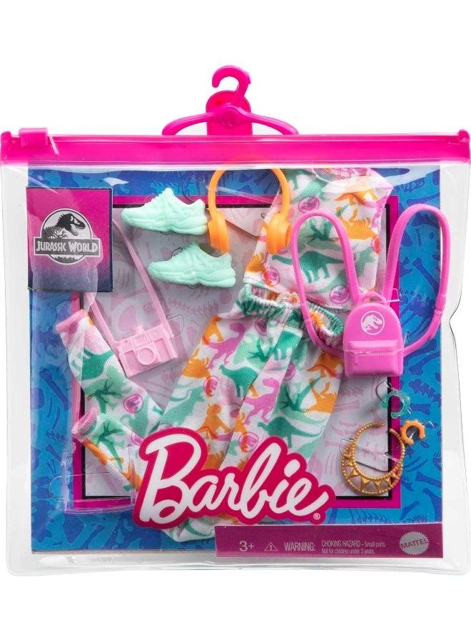 Barbie Fashions Storytelling Fashion Pack- Dinosaurs - Inspired by Popular Brand Roxy, Complete Look with Outfit & Accessories, Gift for Kids 3 to 8 Years Old