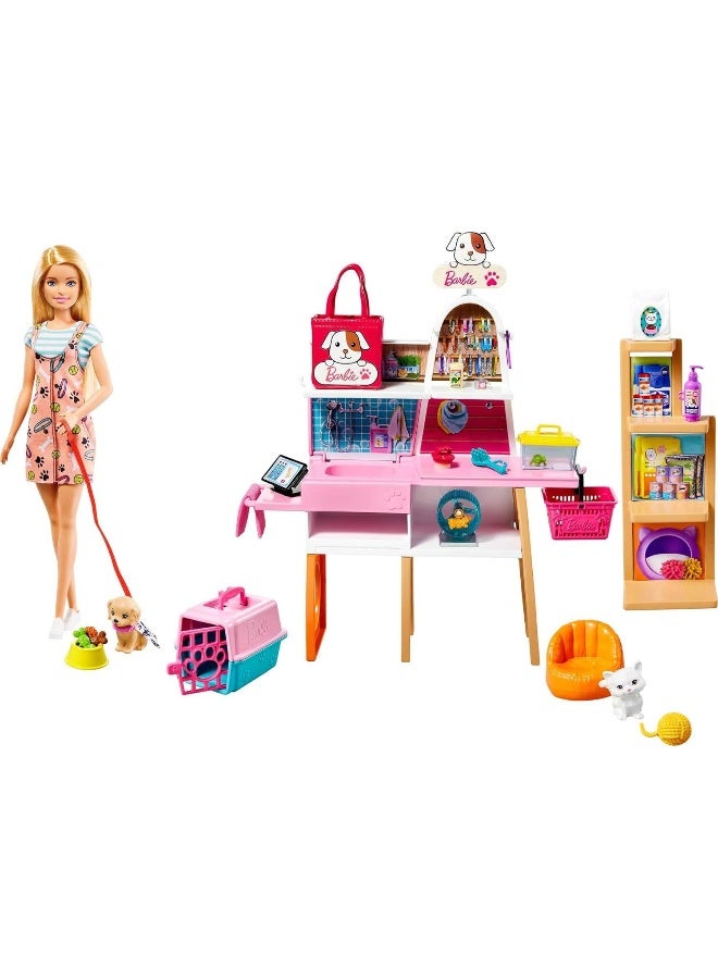 Barbie Doll and Pet Boutique Playset with 4 Pets and Accessories, for 3 to 7 Year Olds