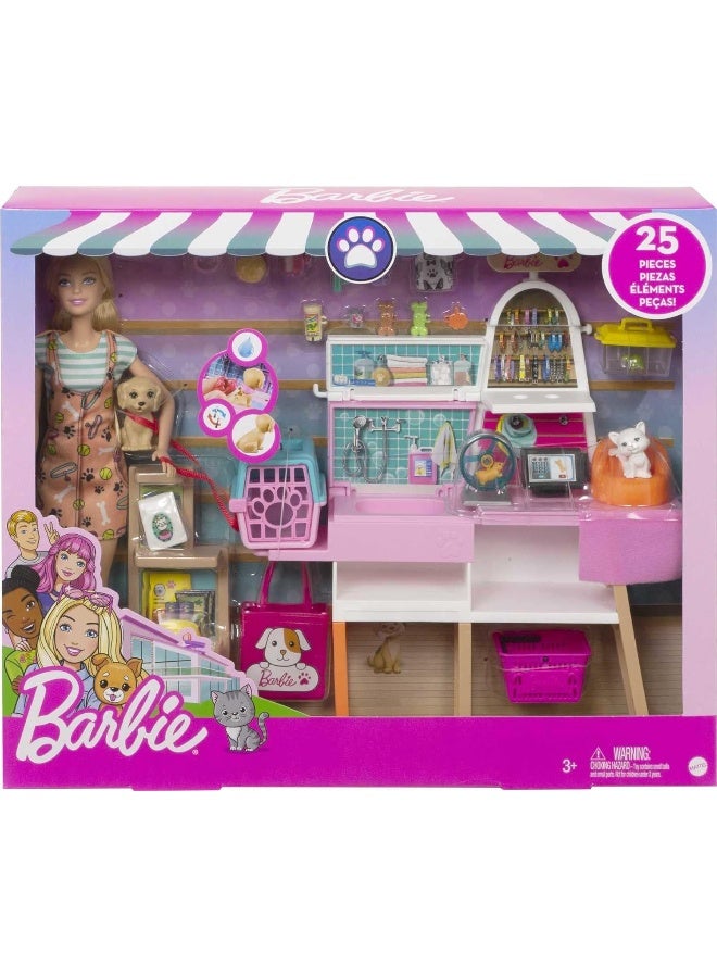 Barbie Doll and Pet Boutique Playset with 4 Pets and Accessories, for 3 to 7 Year Olds