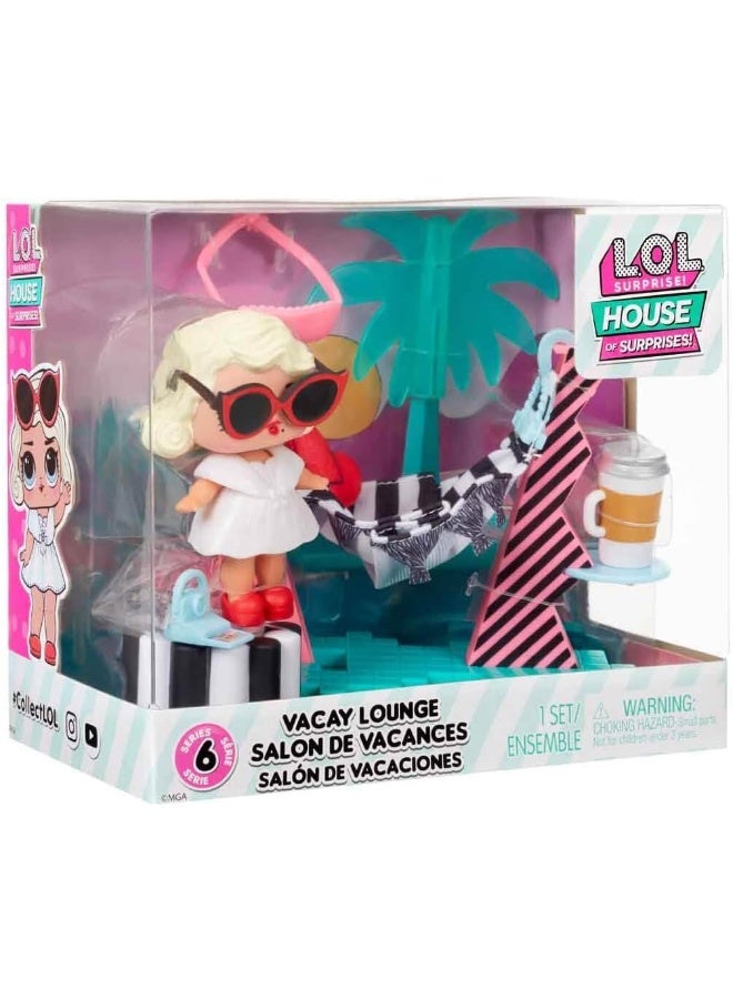 L.O.L. Surprise! Vacay Lounge Playset, OMG, Multicolor, 583790, Surprise Furniture Playset with Doll - Style 3