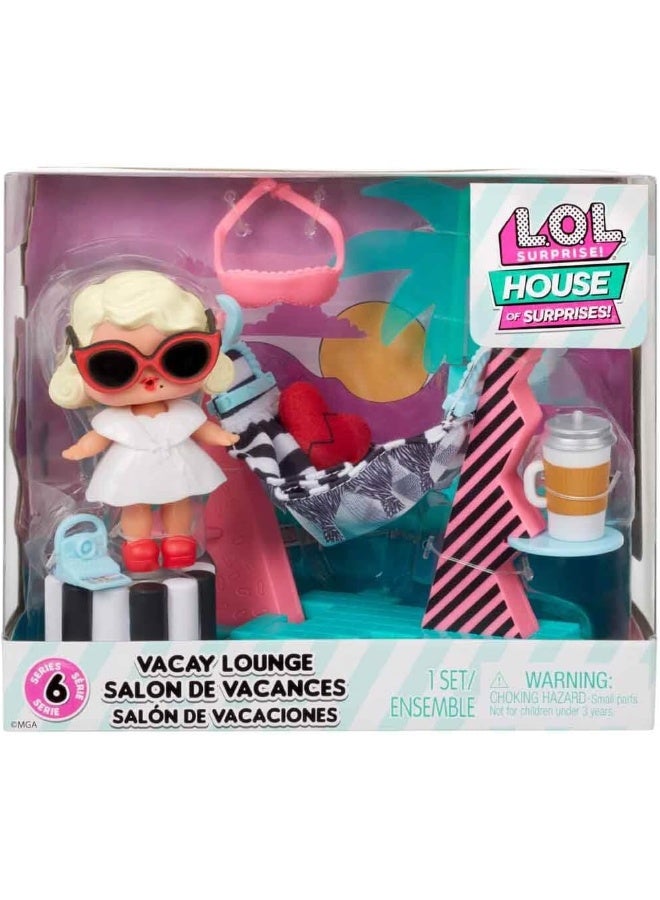 L.O.L. Surprise! Vacay Lounge Playset, OMG, Multicolor, 583790, Surprise Furniture Playset with Doll - Style 3