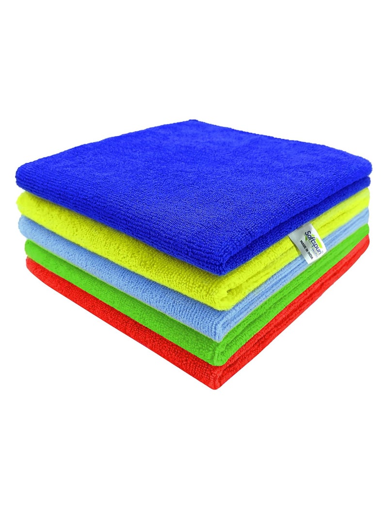 Microfiber Cloth - 5 pcs 40x40 cms 340 GSM Multicolor! Thick Lint & StreakFree Multipurpose Cloths Automotive Microfibre Towels for Car Bike Cleaning Polishing Washing & Detailing (9VNM)