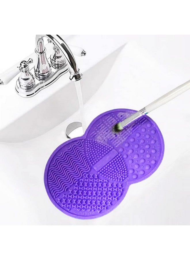 Makeup Brush Cleaning Mat, Silicone Makeup Brush Scrubber, Makeup Brush Cleaner Pad, Cosmetic Brush Cleaner, Brush Cleaning Pad, Suitable For Makeup Brush, Makeup Sponge, Powder Puff (Purple)