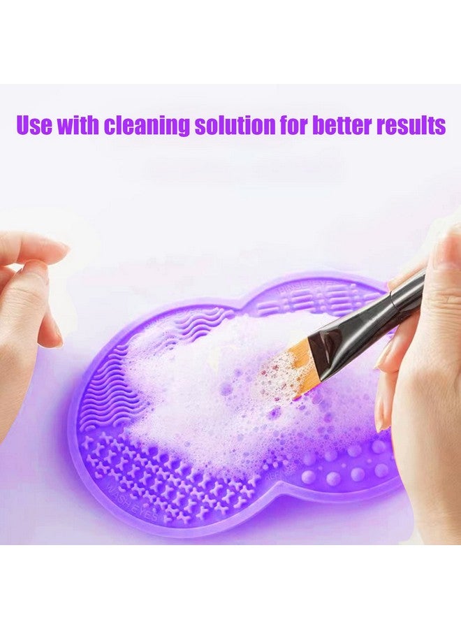 Makeup Brush Cleaning Mat, Silicone Makeup Brush Scrubber, Makeup Brush Cleaner Pad, Cosmetic Brush Cleaner, Brush Cleaning Pad, Suitable For Makeup Brush, Makeup Sponge, Powder Puff (Purple)