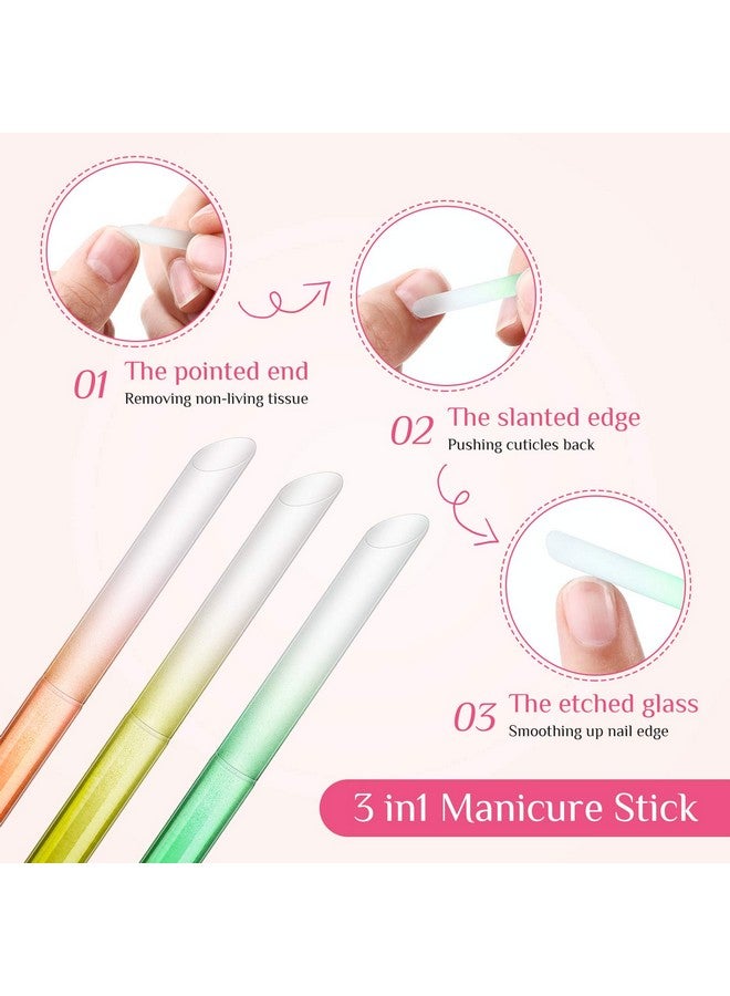 6 Pieces Glass Cuticle Pusher Glass Cuticle Stick Set Double Sided Crystal Glass Nail Files Manicure Pedicure Precision Filing Cuticle Remover (Pink Blue Purple Orange Yellow Green)