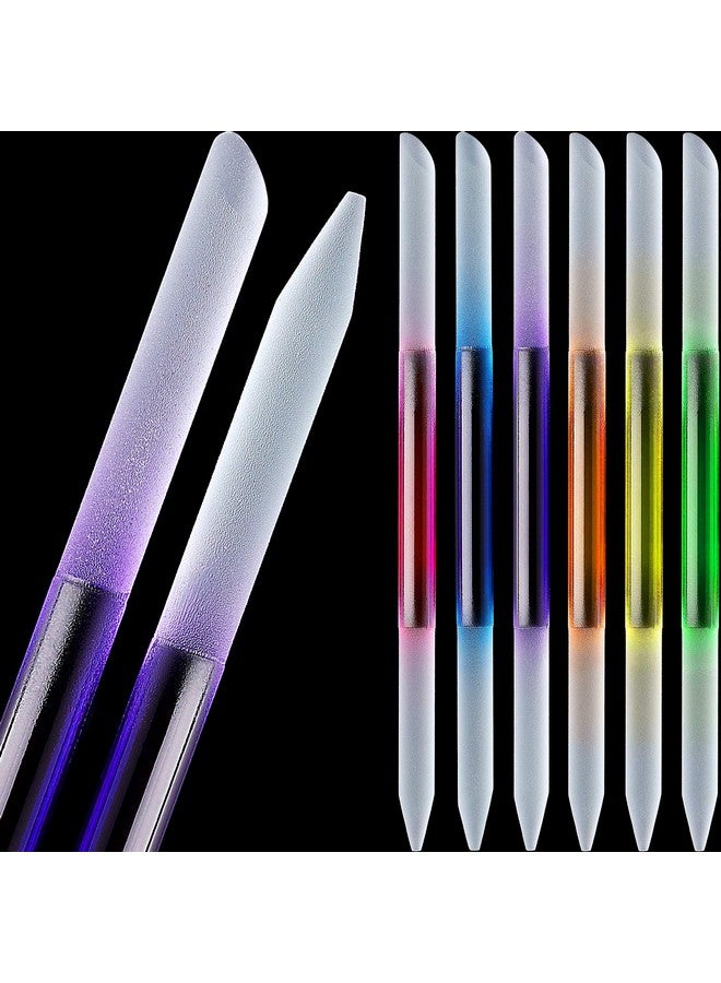 6 Pieces Glass Cuticle Pusher Glass Cuticle Stick Set Double Sided Crystal Glass Nail Files Manicure Pedicure Precision Filing Cuticle Remover (Pink Blue Purple Orange Yellow Green)