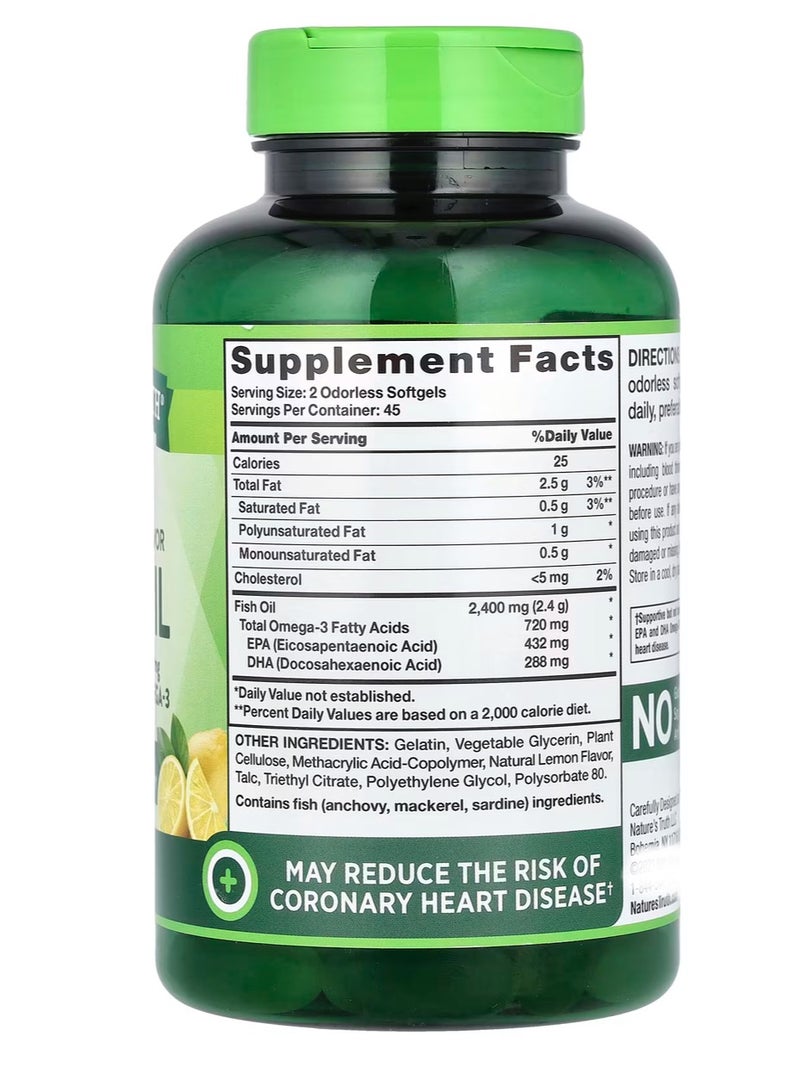 Natural Lemon Flavor, Fish oil, 2400mg, 90 Capsules