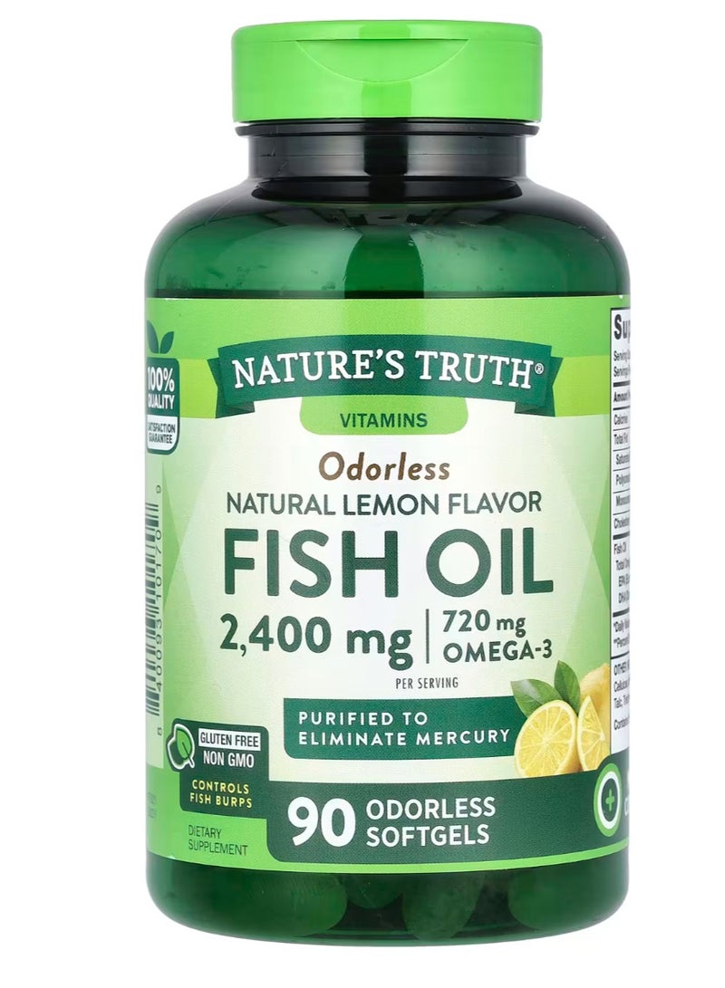 Natural Lemon Flavor, Fish oil, 2400mg, 90 Capsules