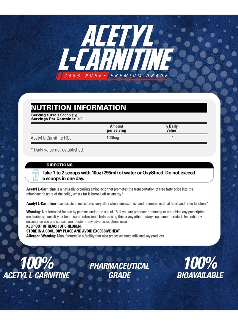 Acetyl L-Carnitine Unflavored 100 Servings 100g