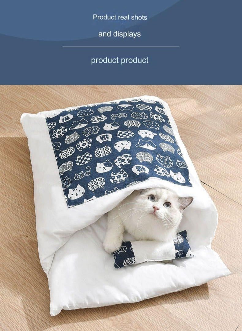 Japanese Style Cat Sleeping Bag, Fluffy Warm Cat Bed, Removable Cat Mat, Washable Pet Litter, Cat Cave, Small Pet Bed for Cats, Dogs