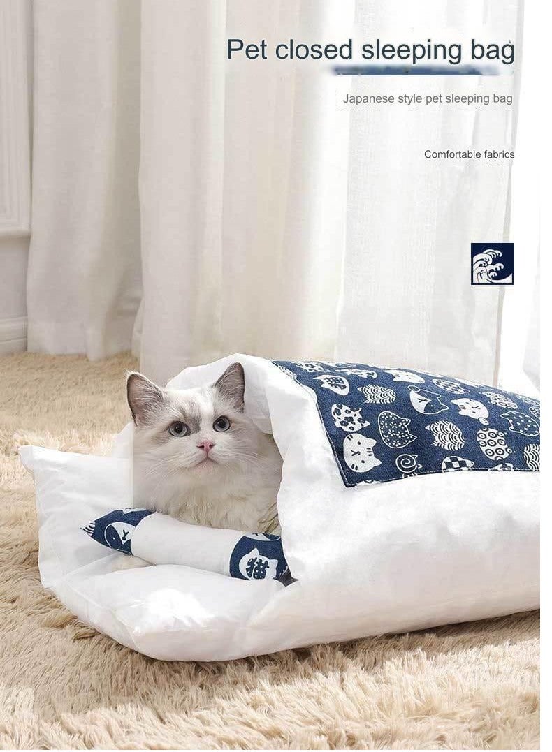 Japanese Style Cat Sleeping Bag, Fluffy Warm Cat Bed, Removable Cat Mat, Washable Pet Litter, Cat Cave, Small Pet Bed for Cats, Dogs