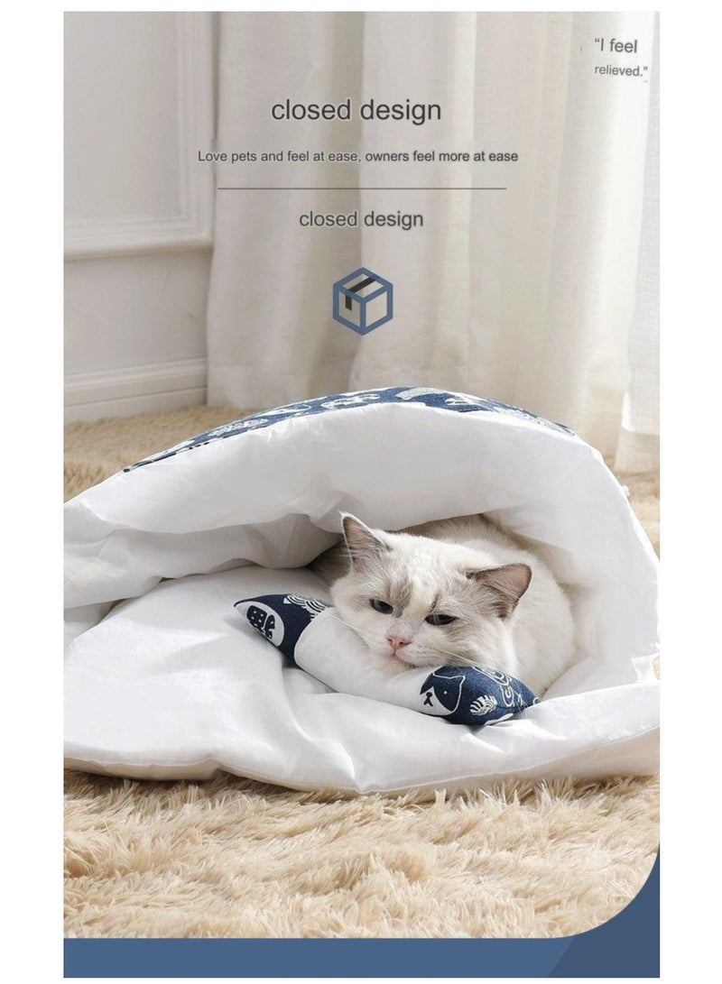 Japanese Style Cat Sleeping Bag, Fluffy Warm Cat Bed, Removable Cat Mat, Washable Pet Litter, Cat Cave, Small Pet Bed for Cats, Dogs