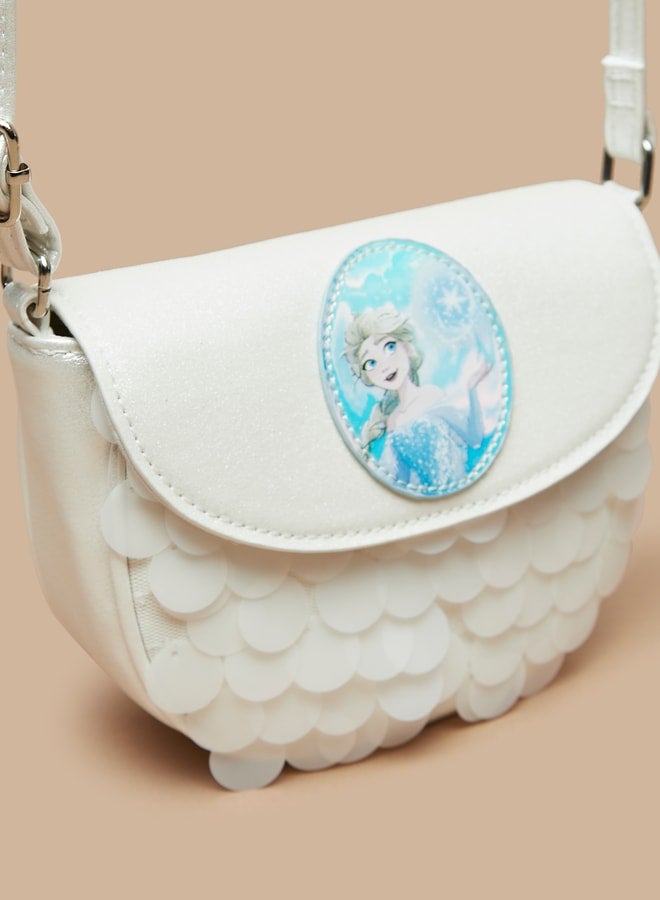 Girls Disney Frozen Print Crossbody Bag with Adjustable Strap and Sequin Detail