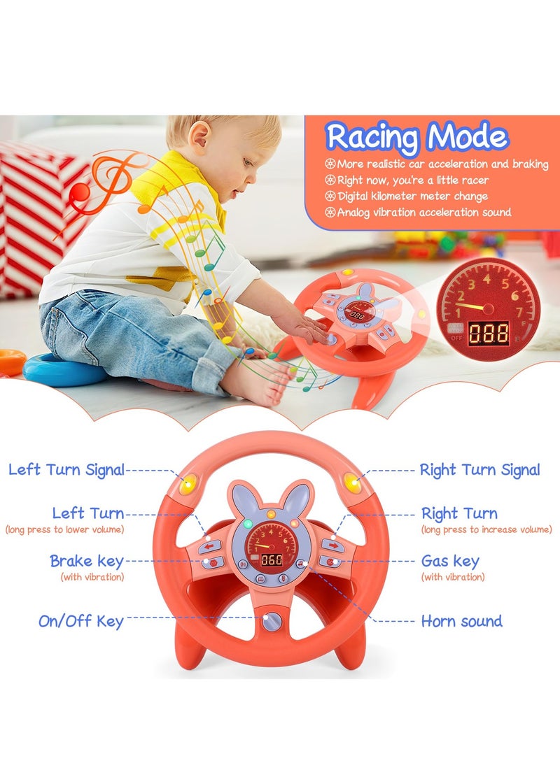 Steering Wheel Toy,Driving Steering Wheel Toy for Kids Backseat,Interactive Educational Learning Sensory Toy with Vibration,Simulated Car Toys with Light Songs for Infant Preschool Kids Toddler Gifts