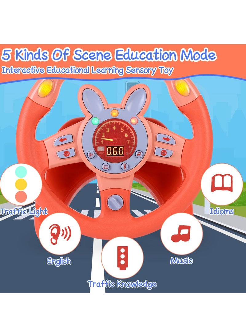 Steering Wheel Toy,Driving Steering Wheel Toy for Kids Backseat,Interactive Educational Learning Sensory Toy with Vibration,Simulated Car Toys with Light Songs for Infant Preschool Kids Toddler Gifts