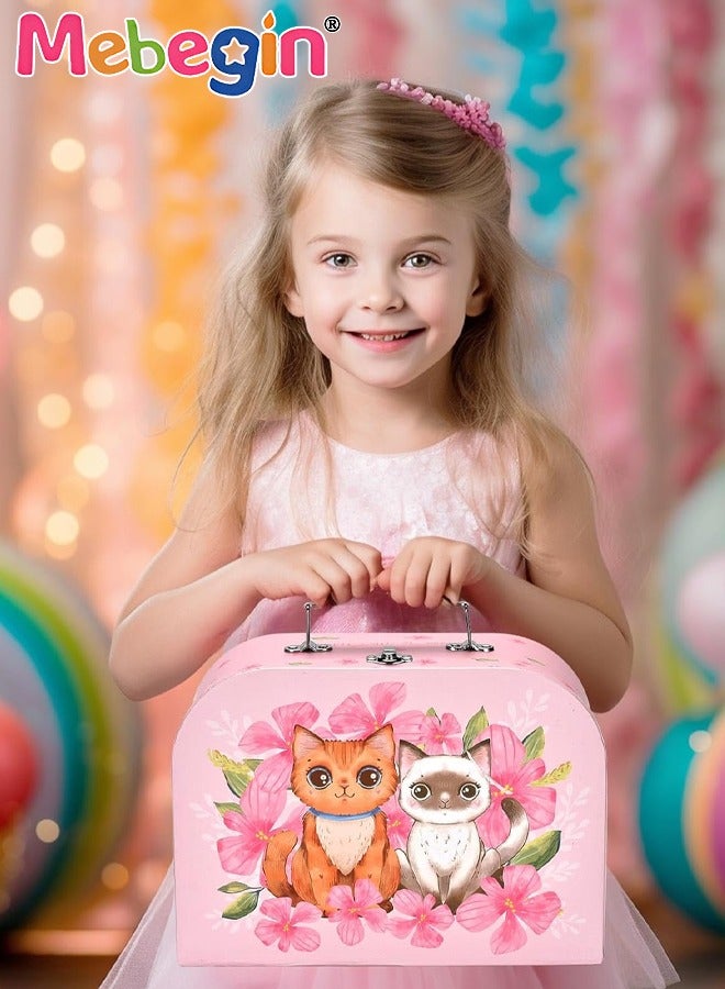 Cat Tea Party Set for Little Girls - 49pcs Pretend Play Toy, Birthday Gift for Toddlers Ages 3 4 5 6 Year Old, includes Kitten Tin Tea Set, Desserts, and Carrying Case, Cat Design