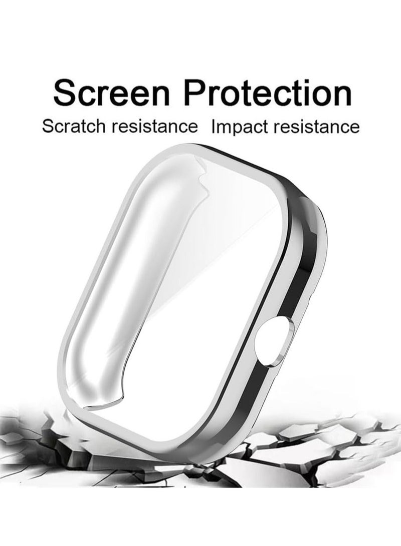 Case for Xiaomi Redmi Watch 4, Tempered Glass Screen Protector, PC Hard Case Tempered Glass Screen Protection Cover Slim Full Cover Scratch Proof Protector, 2 Pcs, Black and Silver